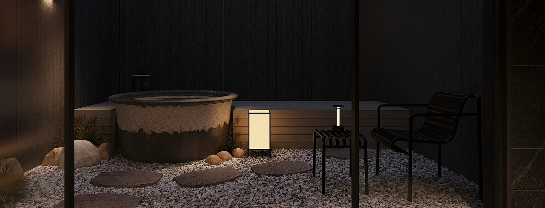 箱根強羅 KAIKA の夜の露天風呂